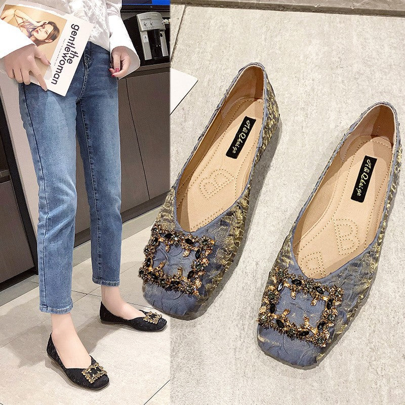 Shallow Mouth Square Buckle Soft Sole Peas Shoes
