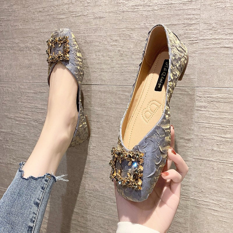 Shallow Mouth Square Buckle Soft Sole Peas Shoes