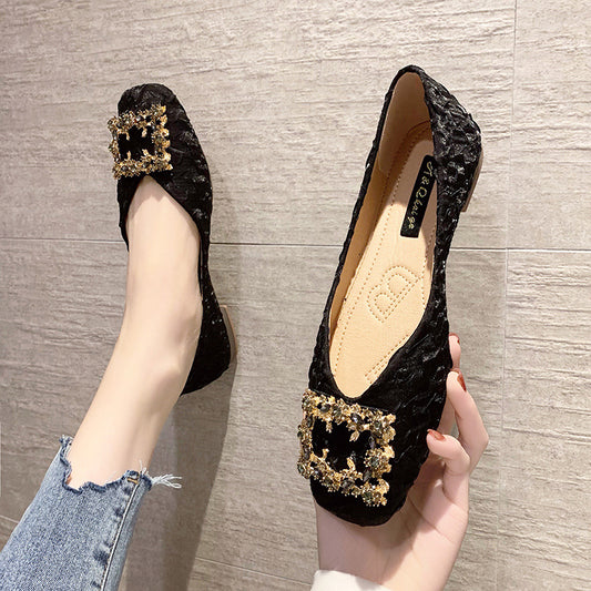 Shallow Mouth Square Buckle Soft Sole Peas Shoes
