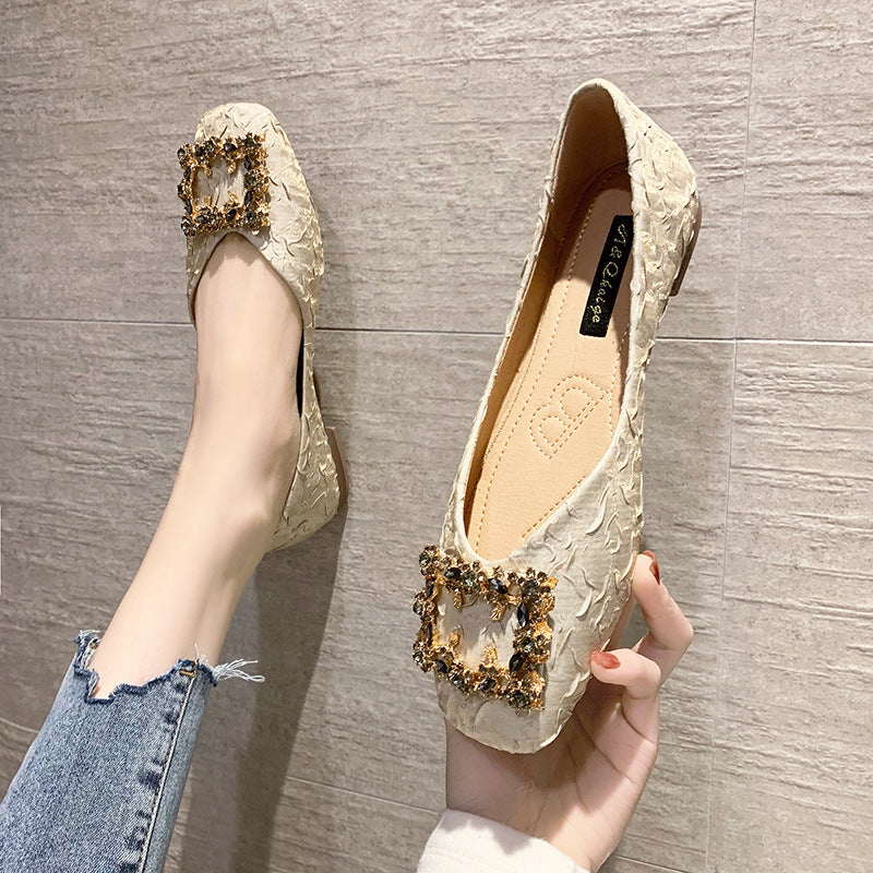 Shallow Mouth Square Buckle Soft Sole Peas Shoes