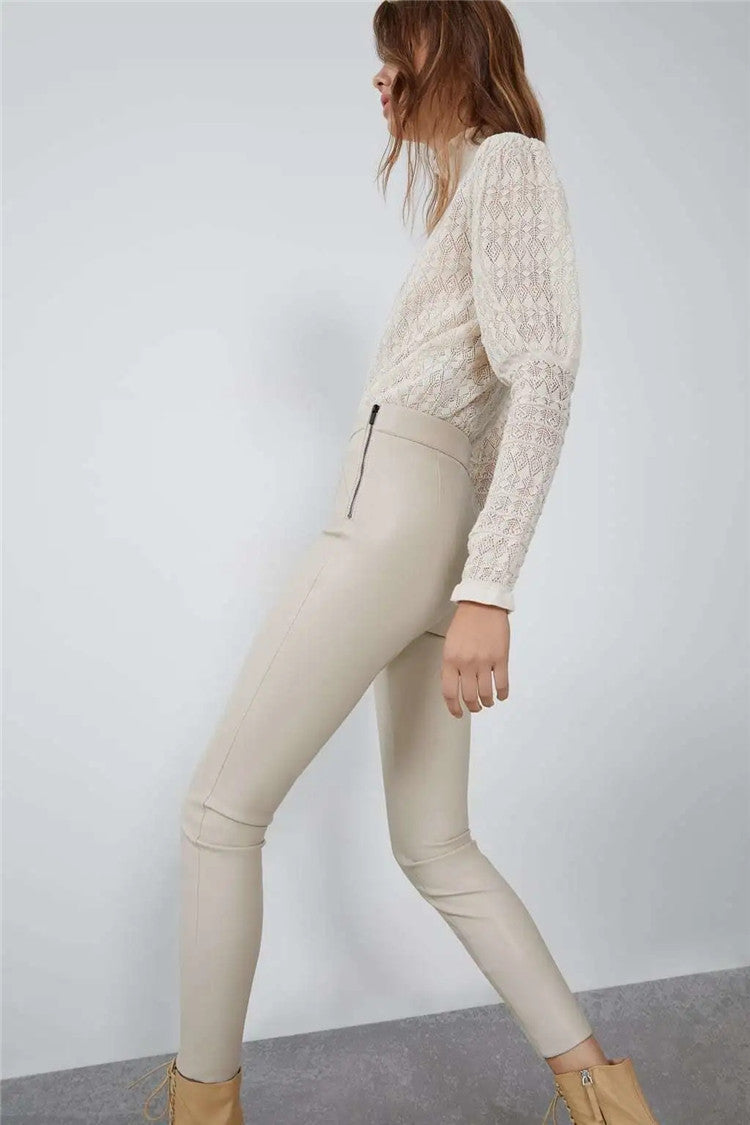 Women's  Autumn And Winter Tight Leg Revealing Leather Pants
