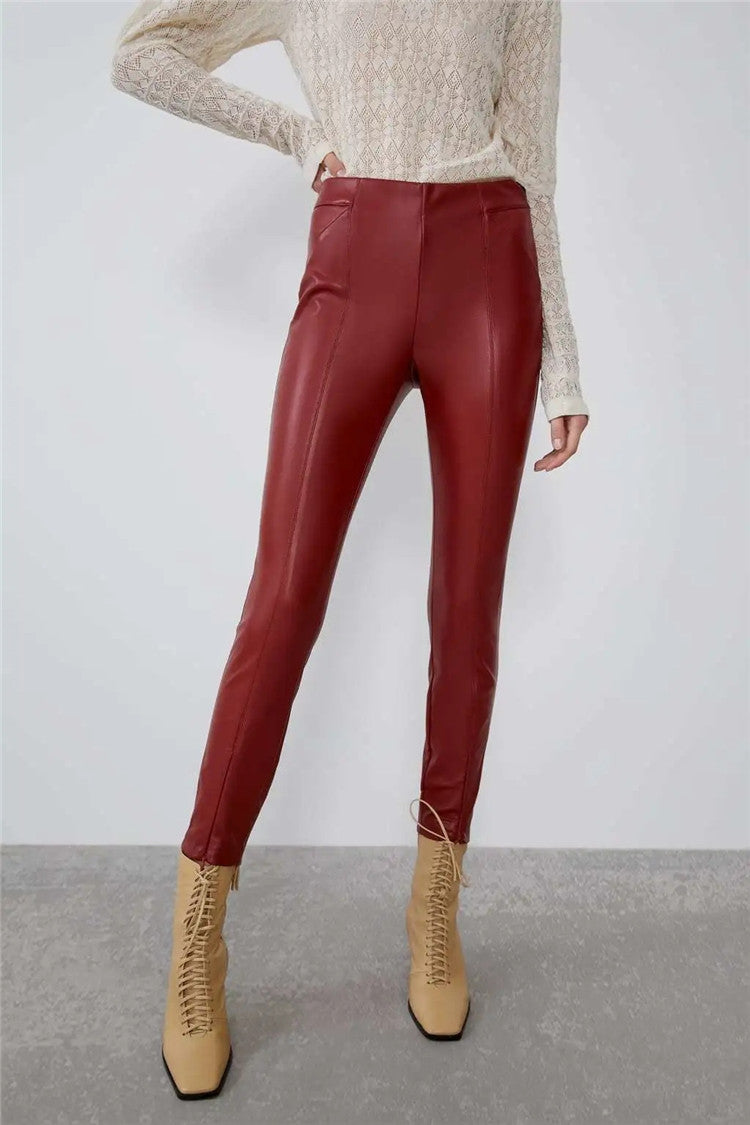 Women's  Autumn And Winter Tight Leg Revealing Leather Pants