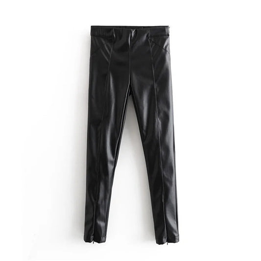 Women's  Autumn And Winter Tight Leg Revealing Leather Pants