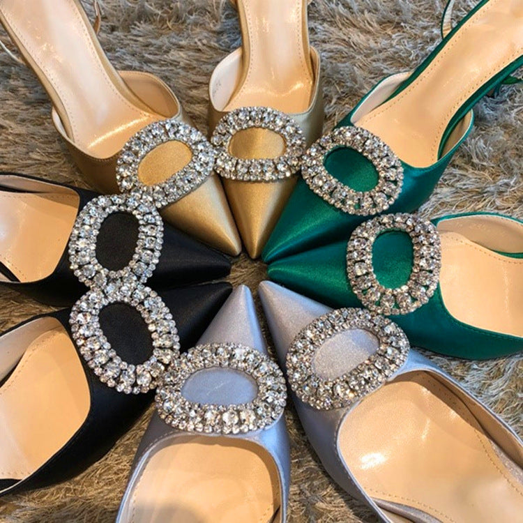 Crystal Rhinestone Baotou Women's Sandals Stiletto Pointed Fashion Ladies Style Bride High Heel Wedding Shoes