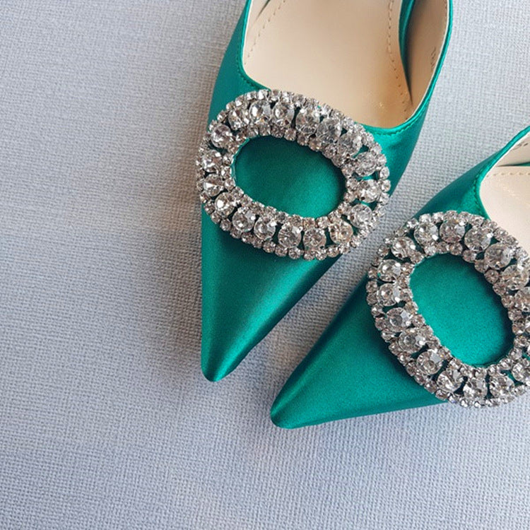 Crystal Rhinestone Baotou Women's Sandals Stiletto Pointed Fashion Ladies Style Bride High Heel Wedding Shoes