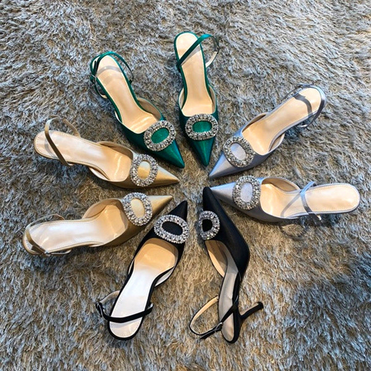 Crystal Rhinestone Baotou Women's Sandals Stiletto Pointed Fashion Ladies Style Bride High Heel Wedding Shoes