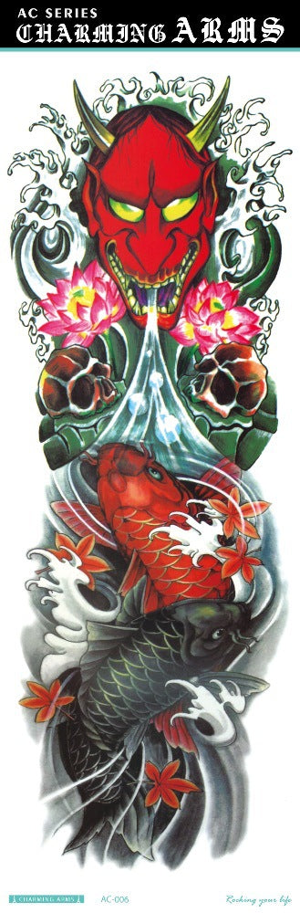Environmental protection waterproof sweat lasting tattoo stickers personality fashion trend skull dragon carp owl full arm tattoo