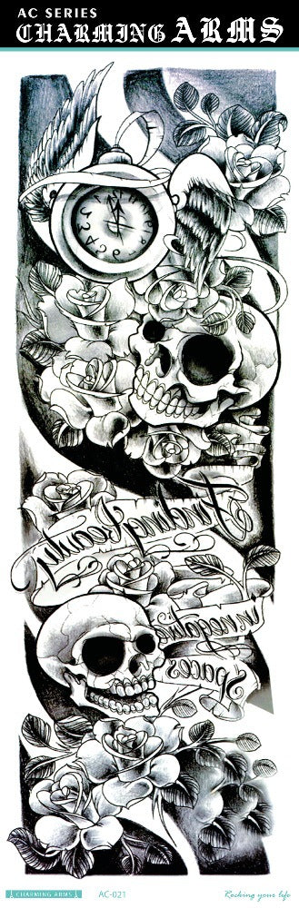 Environmental protection waterproof sweat lasting tattoo stickers personality fashion trend skull dragon carp owl full arm tattoo