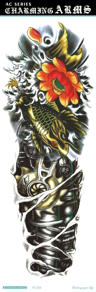 Environmental protection waterproof sweat lasting tattoo stickers personality fashion trend skull dragon carp owl full arm tattoo