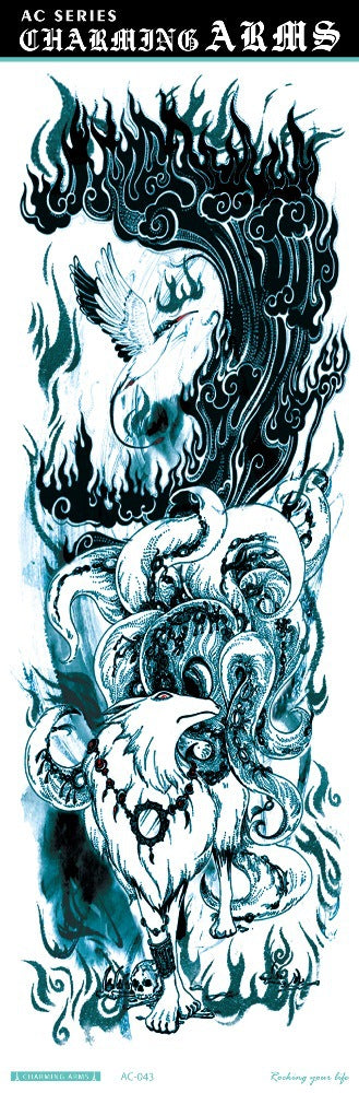 Environmental protection waterproof sweat lasting tattoo stickers personality fashion trend skull dragon carp owl full arm tattoo