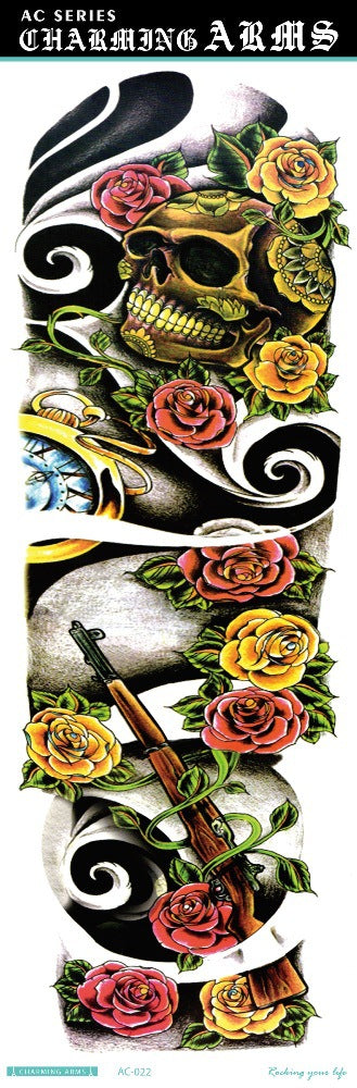 Environmental protection waterproof sweat lasting tattoo stickers personality fashion trend skull dragon carp owl full arm tattoo