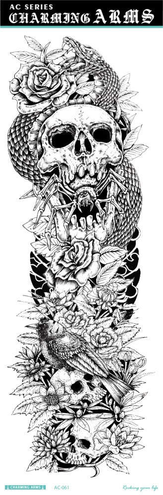 Environmental protection waterproof sweat lasting tattoo stickers personality fashion trend skull dragon carp owl full arm tattoo