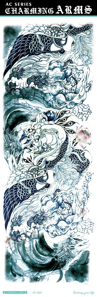 Environmental protection waterproof sweat lasting tattoo stickers personality fashion trend skull dragon carp owl full arm tattoo