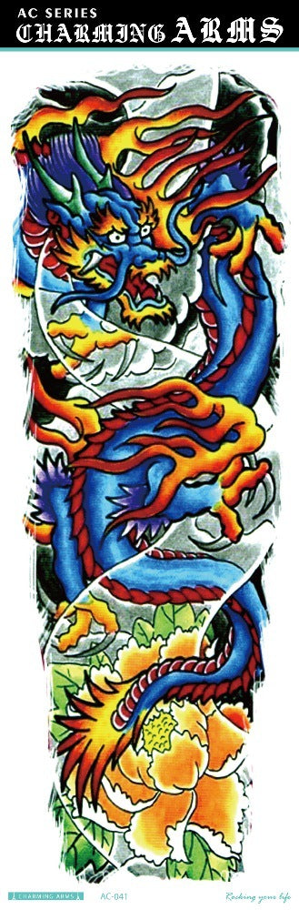 Environmental protection waterproof sweat lasting tattoo stickers personality fashion trend skull dragon carp owl full arm tattoo