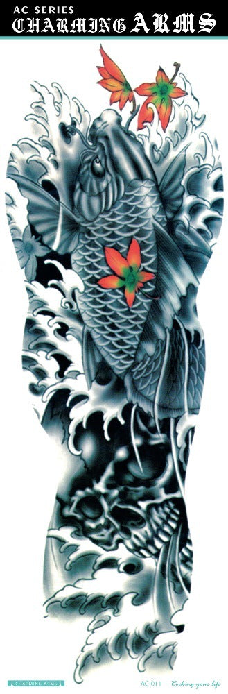 Environmental protection waterproof sweat lasting tattoo stickers personality fashion trend skull dragon carp owl full arm tattoo