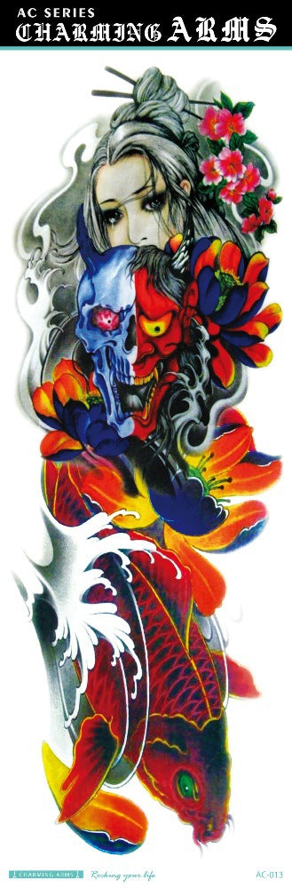 Environmental protection waterproof sweat lasting tattoo stickers personality fashion trend skull dragon carp owl full arm tattoo