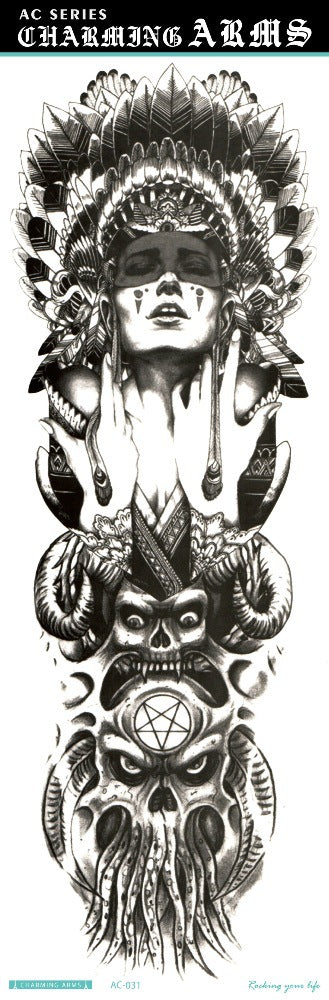 Environmental protection waterproof sweat lasting tattoo stickers personality fashion trend skull dragon carp owl full arm tattoo