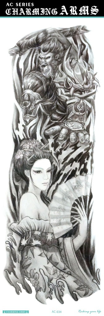 Environmental protection waterproof sweat lasting tattoo stickers personality fashion trend skull dragon carp owl full arm tattoo