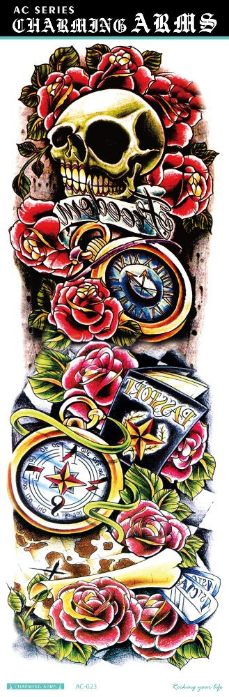 Environmental protection waterproof sweat lasting tattoo stickers personality fashion trend skull dragon carp owl full arm tattoo