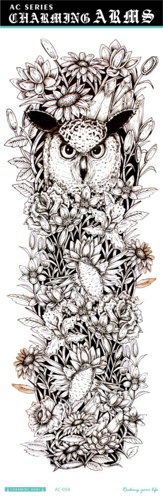 Environmental protection waterproof sweat lasting tattoo stickers personality fashion trend skull dragon carp owl full arm tattoo