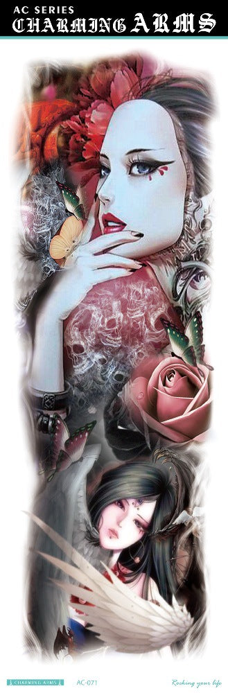 Environmental protection waterproof sweat lasting tattoo stickers personality fashion trend skull dragon carp owl full arm tattoo