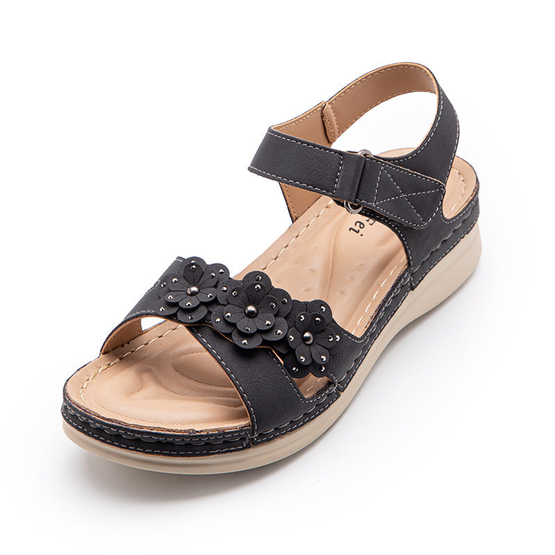 Flower Non-Slip Wedge Heel Plus Size Sandals