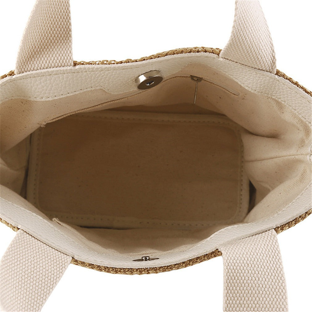 Free Size Sweet Temperament Design Straw Weave Fashion Simple Portable Bucket Bag