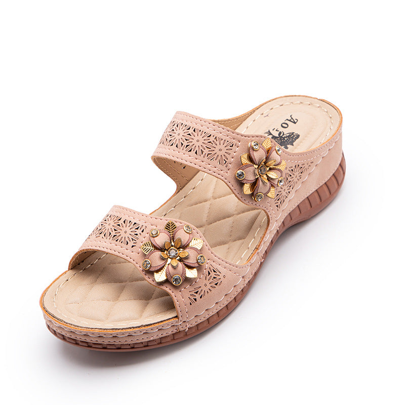 Retro Hollow Slope With Large Size Outer Sandals And Slippers