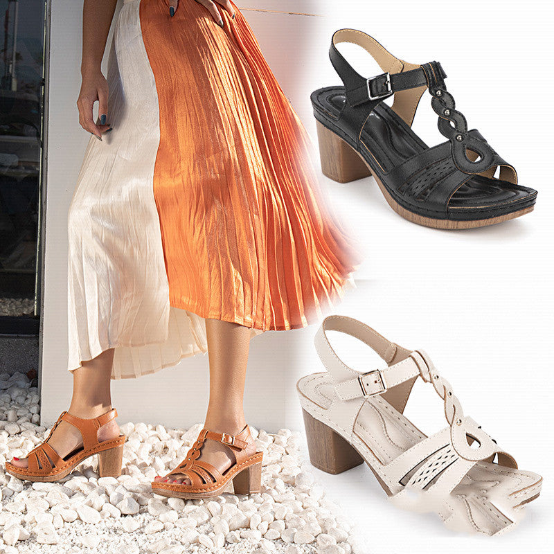 Plus Sizes Thick High Heel Metal Buckle Sandals