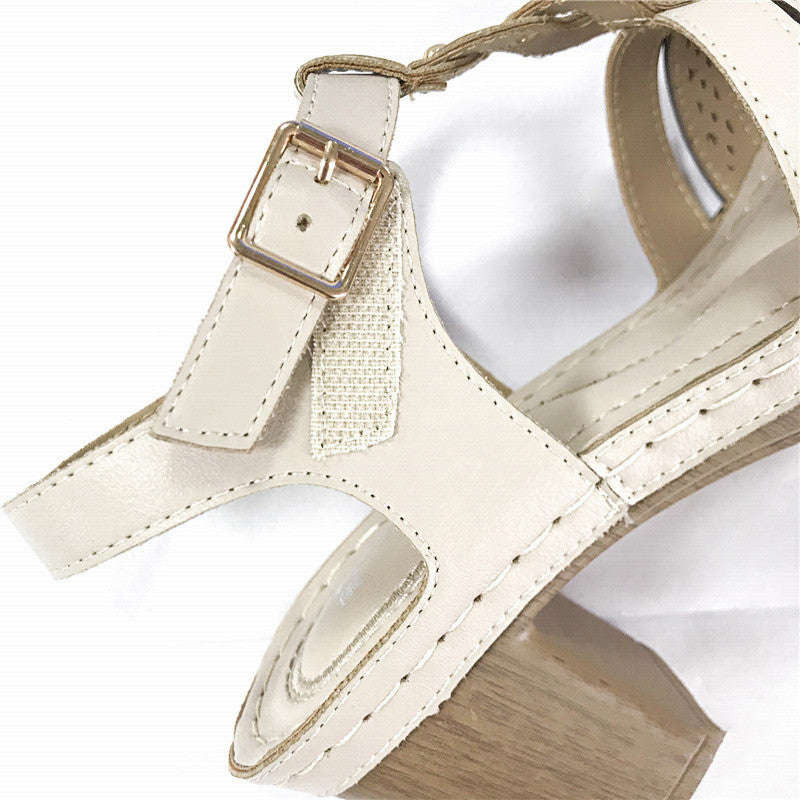 Plus Sizes Thick High Heel Metal Buckle Sandals