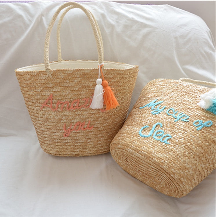 New Straw Woven Bag Summer Tassel Handbag Fashion Wild holiday Travel Large Capacity Female Bag