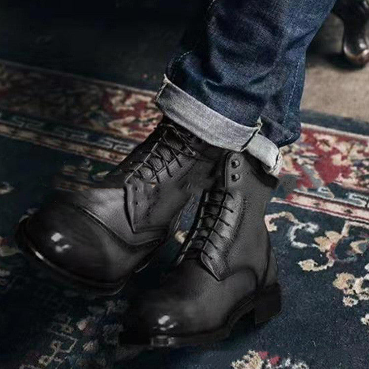 Fashion Black And Gray Square Heel Women's Boots