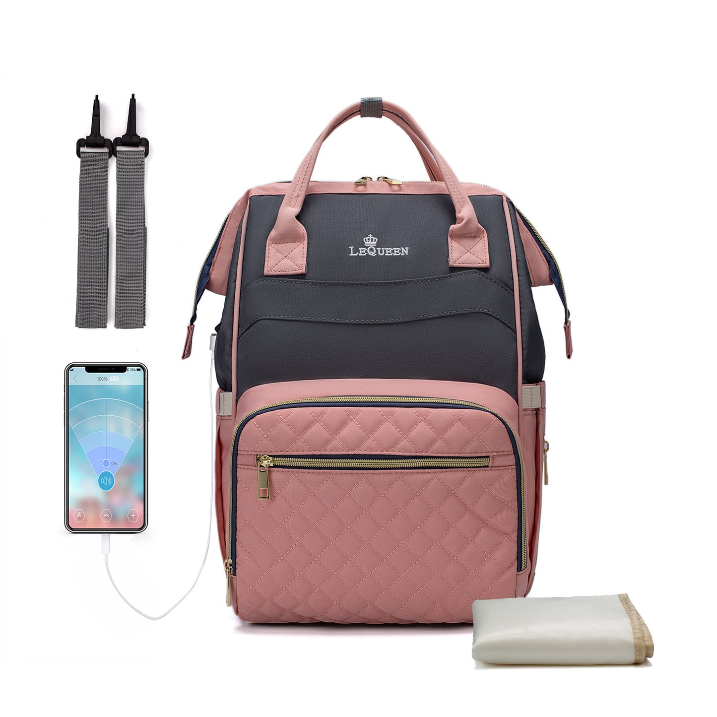 Lequeen Mommy Bag Multifunctional Backpack Large Capacity Maternal And Baby Bag Mom Bag Cross-Border Backpack Upgraded Version