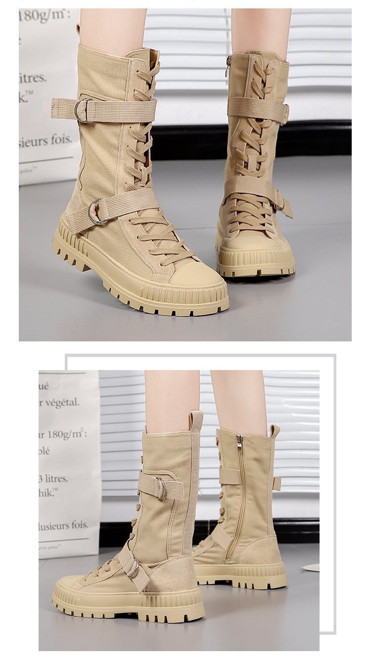 British Style Martin Boots Women's Thin Section Spring And Autumn New High-Top Shoes Thick-Soled Thin Locomotive Boots