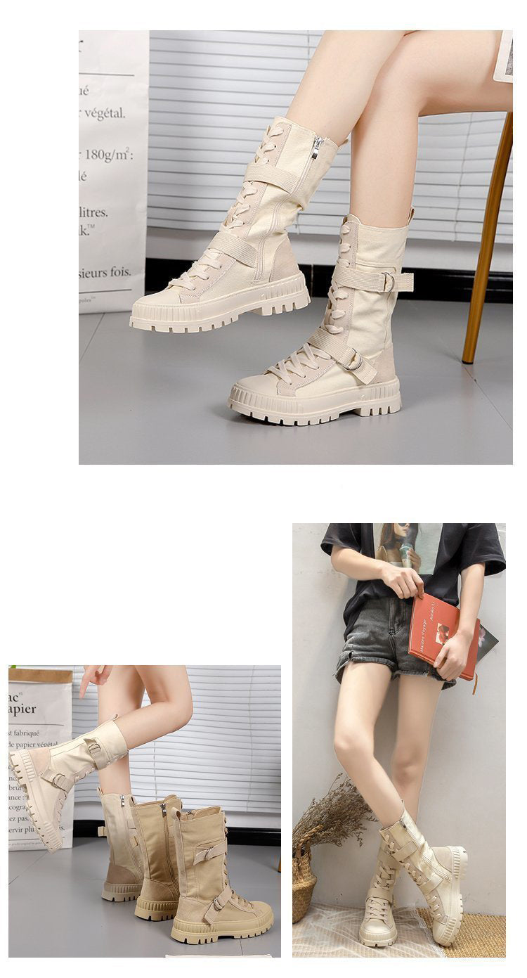 British Style Martin Boots Women's Thin Section Spring And Autumn New High-Top Shoes Thick-Soled Thin Locomotive Boots