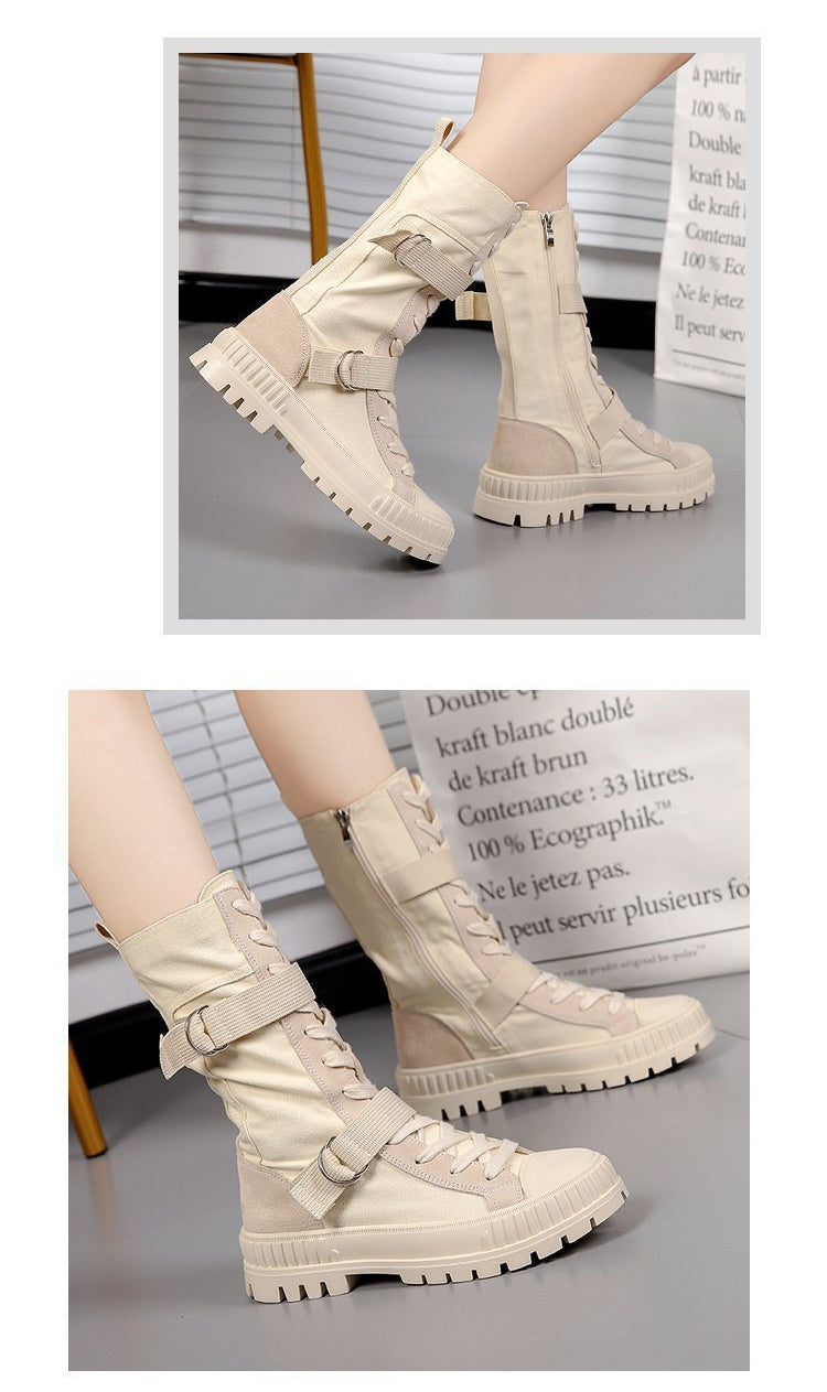 British Style Martin Boots Women's Thin Section Spring And Autumn New High-Top Shoes Thick-Soled Thin Locomotive Boots