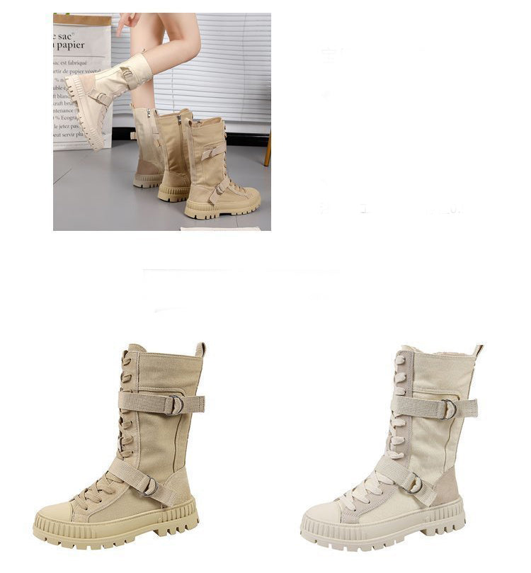 British Style Martin Boots Women's Thin Section Spring And Autumn New High-Top Shoes Thick-Soled Thin Locomotive Boots