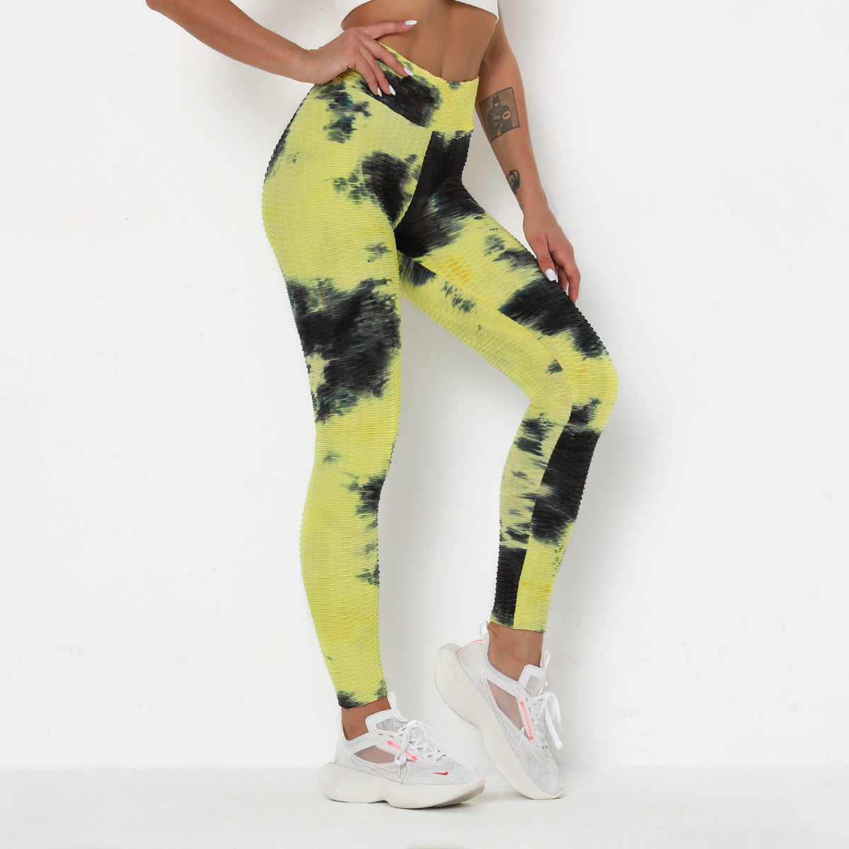 Women's Ink Jacquard Tie-Dye Yoga Pants Slim Hip-Up Sports Fitness Pants