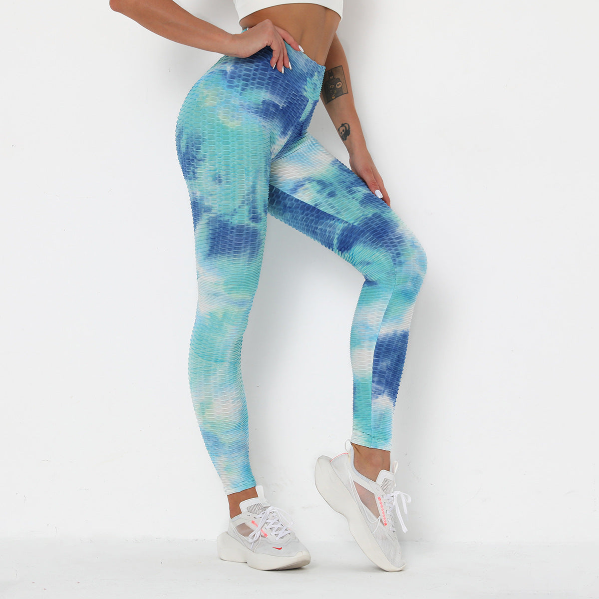 Women's Ink Jacquard Tie-Dye Yoga Pants Slim Hip-Up Sports Fitness Pants