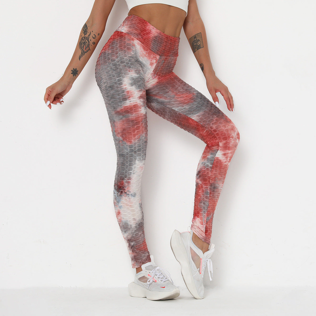 Women's Ink Jacquard Tie-Dye Yoga Pants Slim Hip-Up Sports Fitness Pants