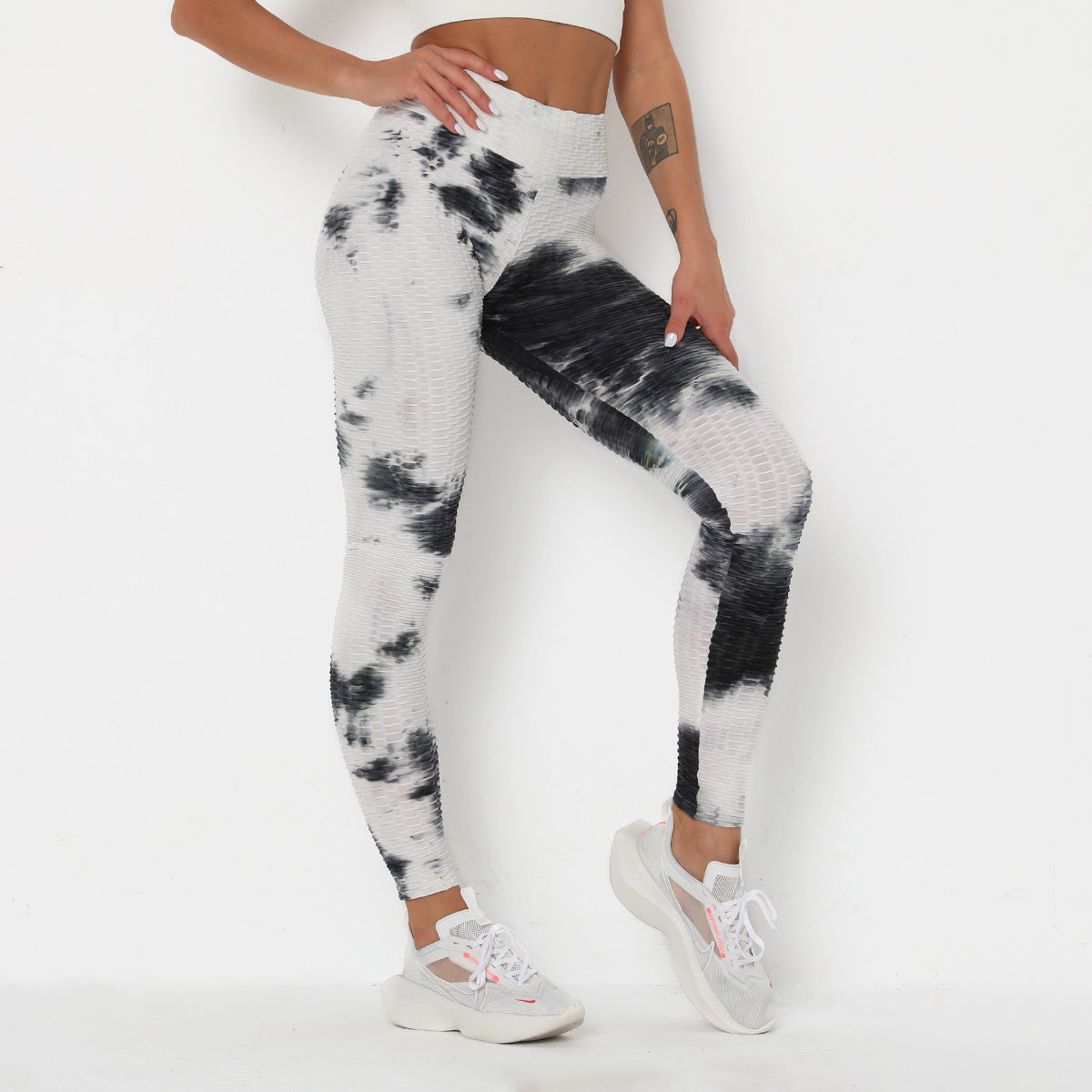Women's Ink Jacquard Tie-Dye Yoga Pants Slim Hip-Up Sports Fitness Pants