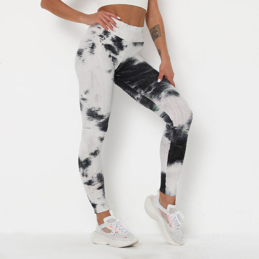 Dame Ink Jacquard Tie-Dye Yogabukser Slim Hip-Up Sports Fitnessbukser