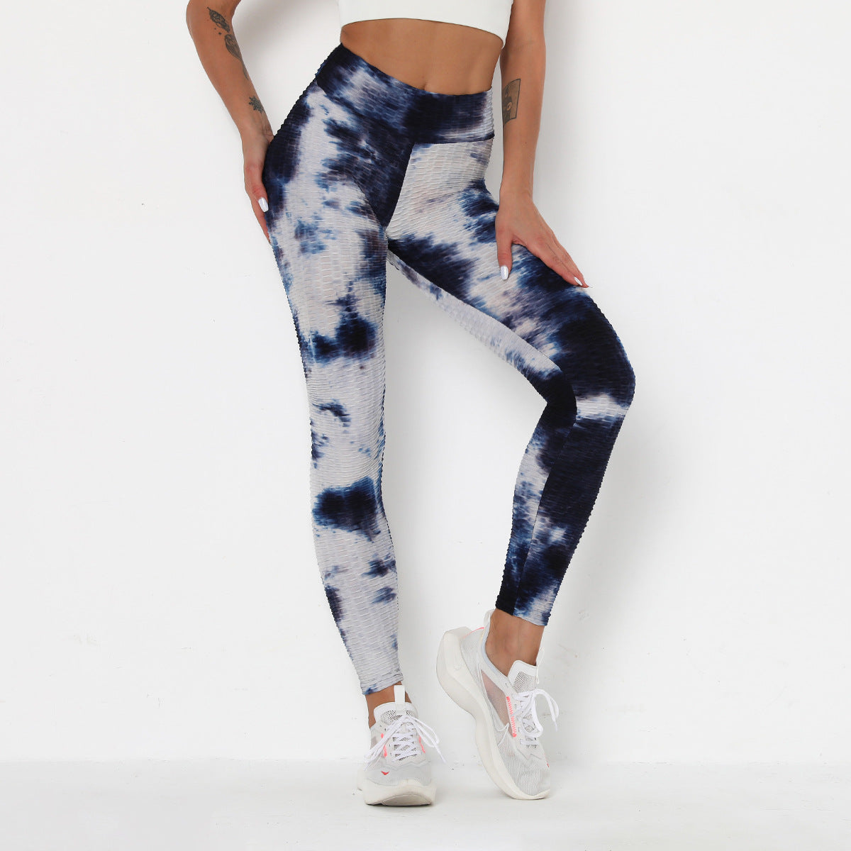 Women's Ink Jacquard Tie-Dye Yoga Pants Slim Hip-Up Sports Fitness Pants