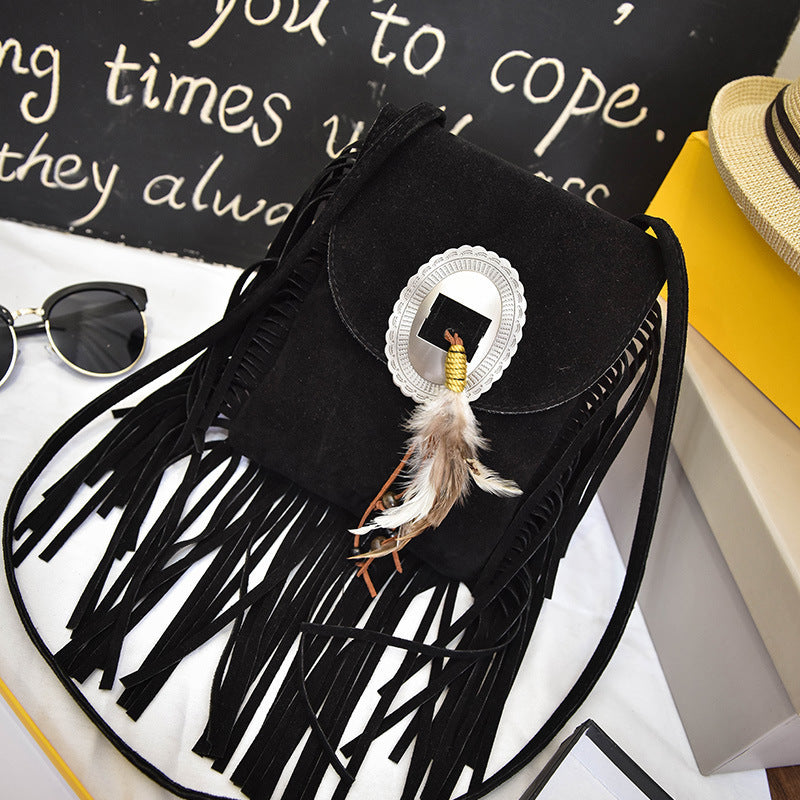New Bohemian Tassel Messenger Bag Feather Straddle One Shoulder Women'S Bag
