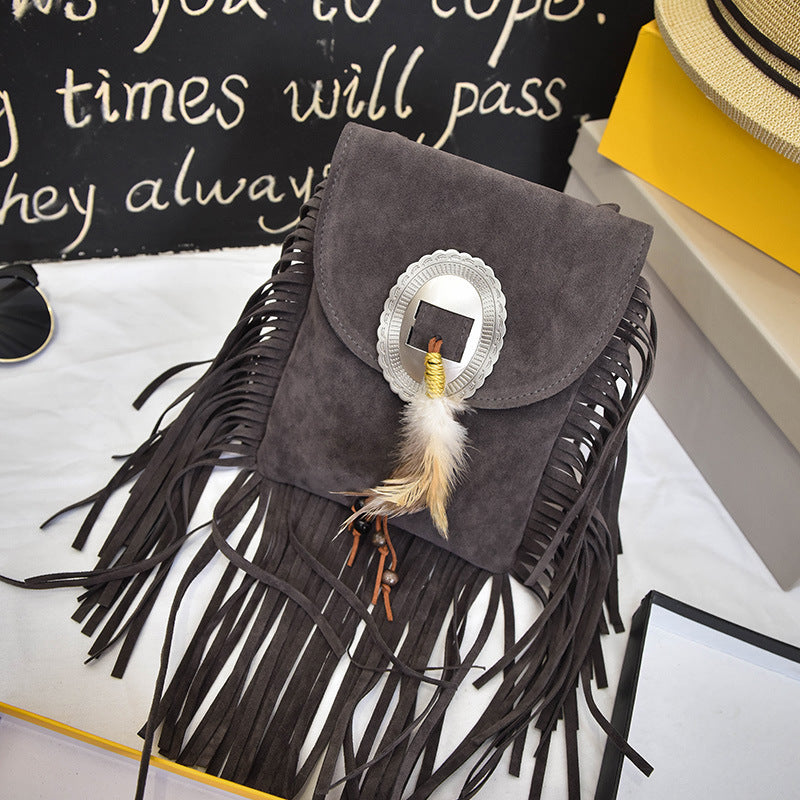 New Bohemian Tassel Messenger Bag Feather Straddle One Shoulder Women'S Bag