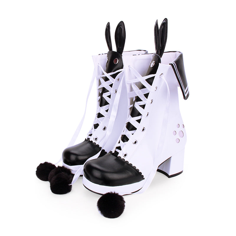 Boots Winter Lace Lapel Embroidered Rabbit Ears Thick Heel Lolita Boots