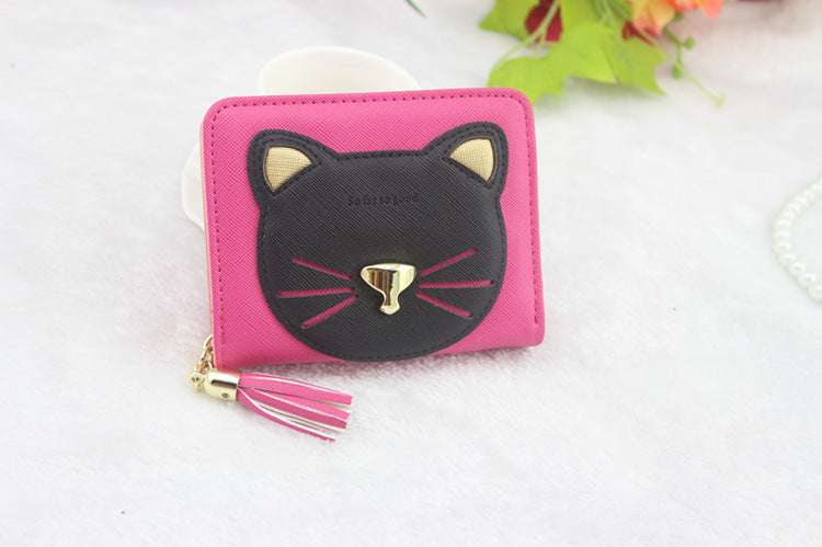 The New Japanese And Korean Version Of The Cute Short Cartoon Cat Tassel Zipper Student Tide Wallet Ladies Coin Purse Wholesale