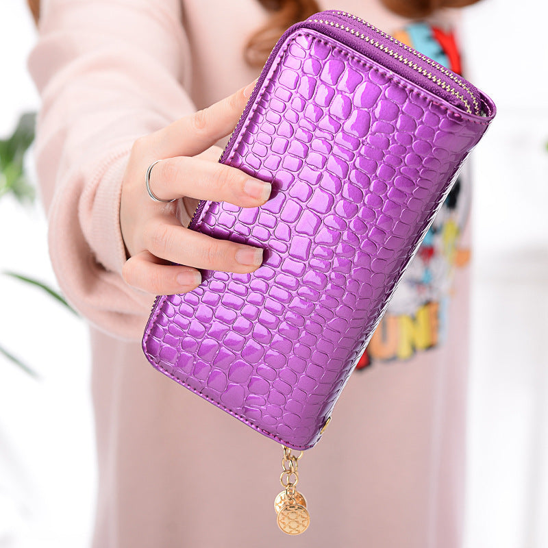Qiman Poetry Wallet New Korean Version Of Double Zipper Ladies Large Capacity Long Wallet Patent Leather Change Mobile Phone Clutch