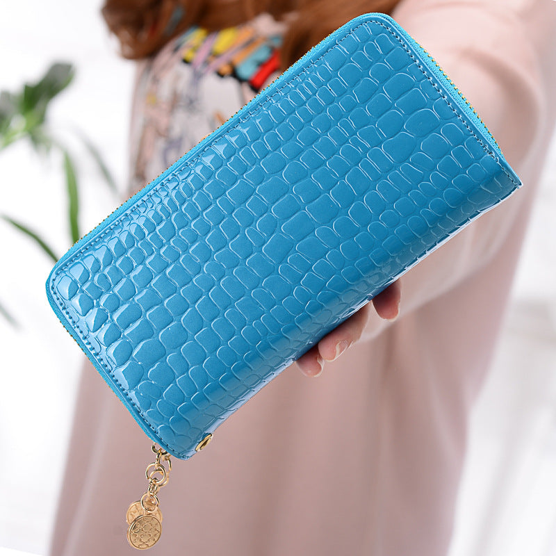 Qiman Poetry Wallet New Korean Version Of Double Zipper Ladies Large Capacity Long Wallet Patent Leather Change Mobile Phone Clutch