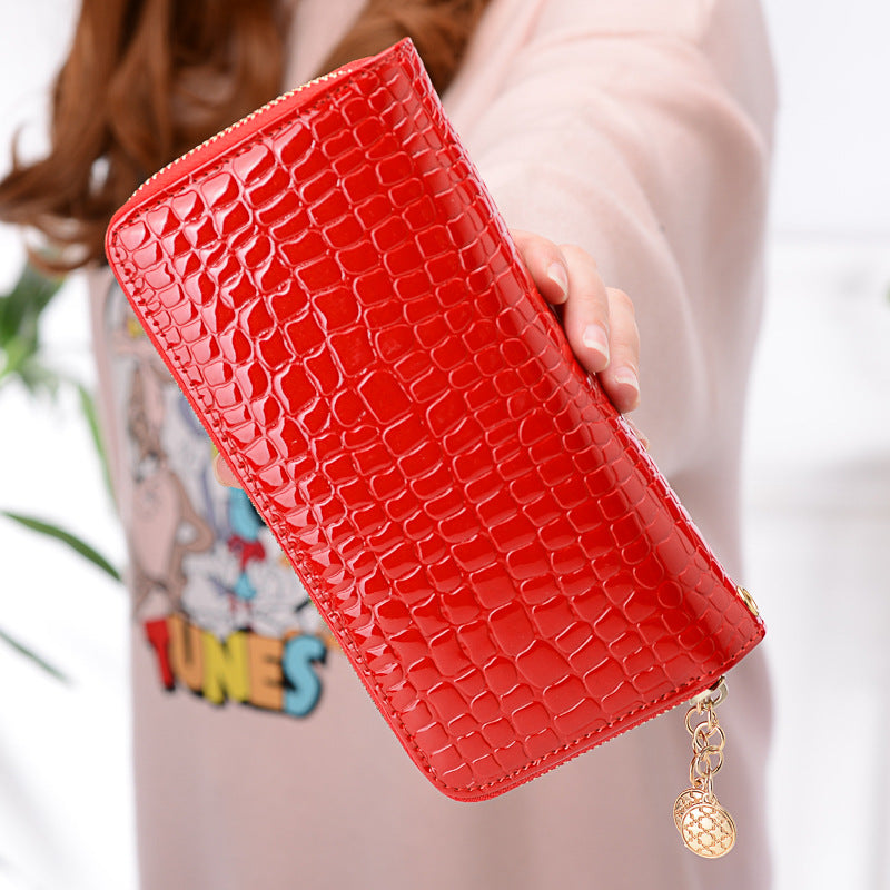 Qiman Poetry Wallet New Korean Version Of Double Zipper Ladies Large Capacity Long Wallet Patent Leather Change Mobile Phone Clutch